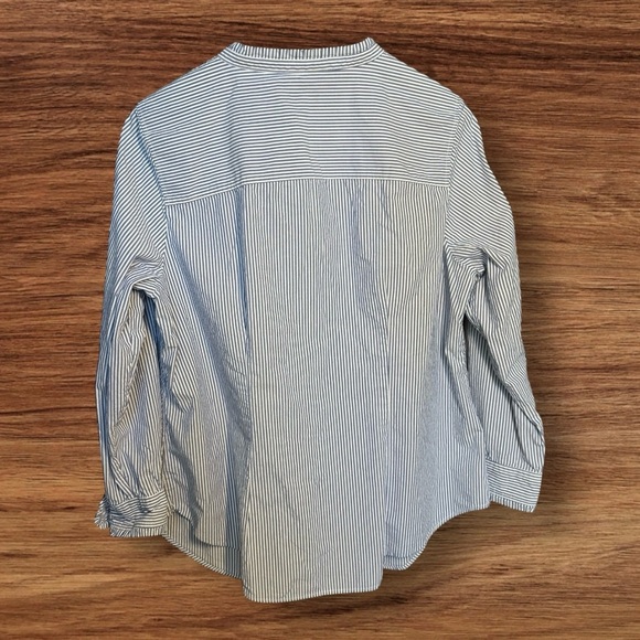 Talbots Women’s Plus Size 1X Blue/White Ruffle Collar Striped Long Sleeve Shirt - Picture 2 of 8